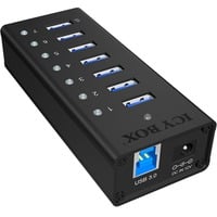 ICY BOX IB-AC618 USB 3.2 Gen 1 (3.1 Gen 1) Type-B 5000 Mbit/s Negro, Hub USB USB 3.2 Gen 1 (3.1 Gen 1) Type-B, USB 3.2 Gen 1 (3.1 Gen 1) Type-A, 5000 Mbit/s, Negro, Aluminio, Unidad de disco duro, Poder
