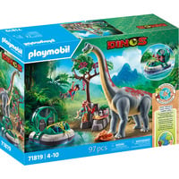 PLAYMOBIL Dinos Encuentro con Brachiosaurus en aerodeslizador, Juegos de construcción 