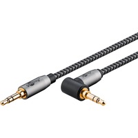goobay Cable de conexión de audio Plus AUX 3,5mm estéreo, 90° negro/Plateado