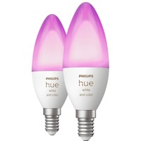 Philips Hue Vela - Bombilla inteligente E14 - (paquete de 2), Lámpara LED Philips Hue White and Color ambiance Vela - Bombilla inteligente E14 - (paquete de 2), Bombilla inteligente, Blanco, Bluetooth/Zigbee, LED integrado, E14, 2000 K