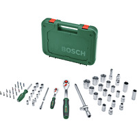 Bosch Juego de carraca de 1/2" + 1/4" con llaves de vaso, 56 piezas, Llave de tubo verde