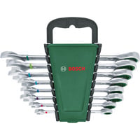 Bosch Juego de llaves de carraca, 8 piezas, Llave de tuercas verde/Negro