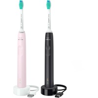 Philips 3100 series HX3675/15 2x Cepillos dental eléctrico sónicos - Negro/Rosa, Cepillo de dientes eléctrico negro/Rosa, Adulto, Cepillo dental sónico, Cuidados diarios, 31000 movimientos por minuto, Negro, Rosa, 2 min