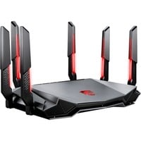 MSI RADIX AXE6600 WIFI 6E TRI-BAND router inalámbrico Gigabit Ethernet Doble banda (2,4 GHz / 5 GHz) Negro, Rojo Wi-Fi 6 (802.11ax), Doble banda (2,4 GHz / 5 GHz), Ethernet, Negro, Rojo, Router de sobremesa