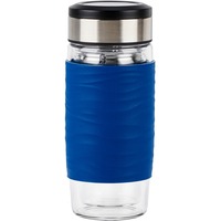 Emsa Tea Mug 420 ml Transparente, Termo azul/Transparente, Transparente, Vidrio, Silicona, Acero inoxidable, China, 420 ml, 82 mm
