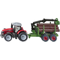 SIKU BLISTER Massey Ferguson con remolque forestal, Automóvil de construcción 