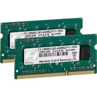 G.Skill 4GB DDR3-1600 SQ módulo de memoria 2 x 2 GB 1600 MHz, Memoria RAM 4 GB, 2 x 2 GB, DDR3, 1600 MHz, 204-pin SO-DIMM, Lite Retail