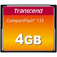Transcend TS4GCF133 memoria flash 4 GB CompactFlash MLC, Tarjeta de memoria negro, 4 GB, CompactFlash, MLC, 50 MB/s, 20 MB/s, Negro
