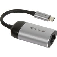 Verbatim USB 3.2 Gen 1, USB-C enchufe > RJ-45 toma de corriente, Adaptador plateado/Negro