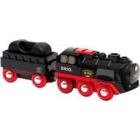 BRIO Battery-Operated Steaming Train, Vehículo de juguete negro/Rojo, Battery-Operated Steaming Train, Modelo a escala de tren, Niño, 3 pieza(s), 0,3 año(s), Negro, Rojo, Tren/ferrocarril de juguete