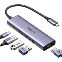 UGREEN 15596 base para portátil y replicador de puertos Alámbrico USB 3.2 Gen 1 (3.1 Gen 1) Type-A + Type-C Aluminio, Estación de acoplamiento Alámbrico, USB 3.2 Gen 1 (3.1 Gen 1) Type-A + Type-C, 100 W, Aluminio, 5 Gbit/s, USB