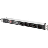 Digitus Regleta de enchufes de 19" con perfil de aluminio, 5 tomas, 1U negro/Aluminio