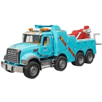 bruder MACK Granite camión de rescate y remolque con módulo de luz y sonido, Automóvil de construcción 