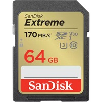 SanDisk Extreme 64 GB SDXC UHS-I Clase 10, Tarjeta de memoria 64 GB, SDXC, Clase 10, UHS-I, 170 MB/s, 80 MB/s