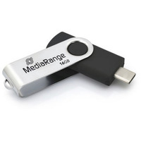 MediaRange USB Type-C 16 GB, Lápiz USB negro/Plateado