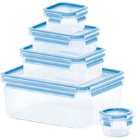 Emsa Clip & Close Rectangular Caja 3,7 L Azul, Transparente 5 pieza(s) transparente/Azul, Caja, Rectangular, 3,7 L, Azul, Transparente, Polipropileno (PP), Elastómero termoplástico (TPE), 0 - 100 °C
