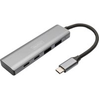 Digitus USB-C 4 puertos 2x USB A + 2x USB-C, Hub USB plateado