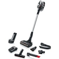 Bosch Serie 8 BSS82SIL1 aspiradora de pie y escoba eléctrica Aspiradora escoba Batería Secar Sin bolsa Negro, Plata 5 Ah, Aspirador vertical blanco, Aspiradora escoba, Sin bolsa, Negro, Plata, Secar, Filtrado, Suelo duro, Alfombra, Escalones, Tapicería