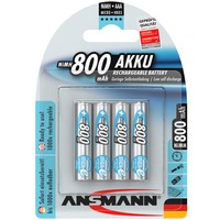Ansmann 5035042 pila doméstica AAA Níquel-metal hidruro (NiMH), Batería plateado, AAA, Níquel-metal hidruro (NiMH), 1,2 V, 800 mAh, 10.5 x 44.5