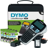 Dymo LabelManager 420P kit de etiquetadora | Impresora de etiquetas portátil y recargable de alto rendimiento | teclado ABCcon 4 rollos de etiquetas D1 y maletín de transporte, Rotulador negro/Plateado, Negro, Gris