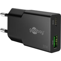 goobay Cargador rápido dual USB-C PD GaN Slim 30 W negro
