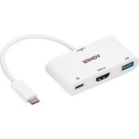 Lindy 43340 Adaptador gráfico USB 3840 x 2160 Pixeles Blanco, Hub USB blanco, 3840 x 2160 Pixeles