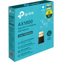 TP-Link Archer TX20U Nano WLAN 1800 Mbit/s, Adaptador Wi-Fi Inalámbrico, USB, WLAN, Wi-Fi 6 (802.11ax), 1800 Mbit/s, Negro