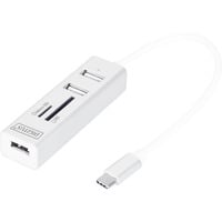 Digitus Hub USB Tipo-C OTG de 3 puertos + lector de tarjetas blanco