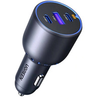 UGREEN 130W 3-Port Fast Car Char gray Auriculares, Ordenador portátil, Teléfono móvil, Portátil, Batería portátil, Teléfono Gris Encendedor de cigarrillos Auto, Cargador negro/Azul, Auto, Encendedor de cigarrillos, Gris