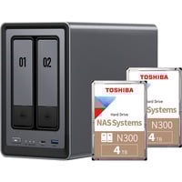 UGREEN DXP2800 Bundle con 2x Toshiba N300 4 TB (MN10ADA400ES), NAS gris/Negro