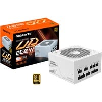 GIGABYTE UD850GM PG5W Fuente de Alimentación - PCIe 5.0, 80 PLUS Gold, Diseño totalmente modular, Ventilador de 120 mm, Compatible con ATX 3.0, Enchufe EU, Fuente de alimentación de PC blanco, 80 PLUS Gold, Diseño totalmente modular, Ventilador de 120 mm, Compatible con ATX 3.0, Enchufe EU, 850 W, 100 - 240 V, 50/60 Hz, 12 A, Activo, 105 W