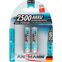 Ansmann 5035432 pila doméstica AA Níquel-metal hidruro (NiMH), Batería plateado, AA, Níquel-metal hidruro (NiMH), 1,2 V, 2500 mAh, 14,5 x 14,5 x 50,5 mm