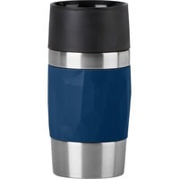 Emsa Travel Mug Compact 300 ml Azul, Acero inoxidable, Termo azul oscuro/Acero fino, Azul, Acero inoxidable, Silicona, Acero inoxidable, Polipropileno (PP), Café, Té, 300 ml, 7,2 cm