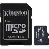 Kingston Tarjeta 8GB microSDHC Industrial C10 A1 pSLC + adaptador SD, Tarjeta de memoria negro, 8 GB, MicroSDHC, Clase 10, UHS-I, 100 MB/s, 80 MB/s