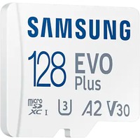 SAMSUNG EVO Plus 128 GB MicroSDXC UHS-I Clase 10, Tarjeta de memoria blanco, 128 GB, MicroSDXC, Clase 10, UHS-I, 130 MB/s, 130 MB/s