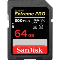 SanDisk Extreme PRO 64 GB SDXC UHS-II Clase 10, Tarjeta de memoria negro, 64 GB, SDXC, Clase 10, UHS-II, 300 MB/s, 260 MB/s