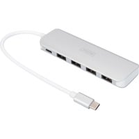 Digitus Concentrador USB Type-C™ de 4 puertos (USB 3.0) + PD, Hub USB plateado