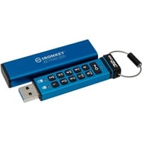 Kingston IronKey Keypad 200 de 32 GB, FIPS 140-3 nivel 3 cifrado AES-256, Lápiz USB FIPS 140-3 nivel 3 cifrado AES-256, 32 GB, USB tipo A, 3.2 Gen 1 (3.1 Gen 1), 145 MB/s, Funda, Azul