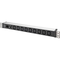 Digitus Regleta de enchufes de 19" con perfil de aluminio, 9 tomas C13, 1U negro/Aluminio
