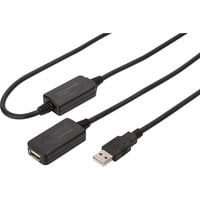 Digitus Cable de extensión USB 2.0 activo, 20 metros, Cable alargador negro