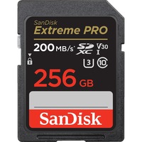SanDisk Extreme PRO 256 GB SDXC UHS-I Clase 10, Tarjeta de memoria negro, 256 GB, SDXC, Clase 10, UHS-I, 200 MB/s, 90 MB/s