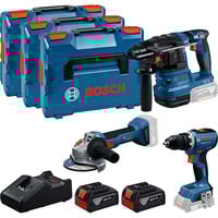 Bosch Set profesional 18V, GBH 18V-22 + GSR 18V-65 + GWS 18V-8 Professional, Kit de herramientas azul