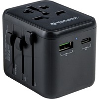 Verbatim 49544 adaptador de enchufe eléctrico Universal Negro, Enchufe del recorrido negro, Universal, Universal, Tipo A, Tipo B, Tipo C (Europlug), Tipo E (FR), Tipo F, Tipo G (RU), Tipo I (AU), Tipo J (CH),..., Tipo A, Tipo B, Tipo C, Tipo D (RU), Tipo E (FR), Tipo F, Tipo G (RU), Tipo H (IL), Tipo I (AU),..., 100 - 250 V, 50 - 60 Hz