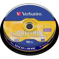 Verbatim DVD+RW Matt Silver 4,7 GB 10 pieza(s), DVDs vírgenes DVD+RW, 120 mm, Caja para pastel, 10 pieza(s), 4,7 GB