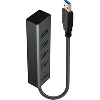 Lindy 43324 hub de interfaz USB 3.2 Gen 1 (3.1 Gen 1) Type-A 5000 Mbit/s Negro, Hub USB USB 3.2 Gen 1 (3.1 Gen 1) Type-A, USB 3.2 Gen 1 (3.1 Gen 1) Type-A, 5000 Mbit/s, Negro, Aluminio, Plástico, 0,3 m