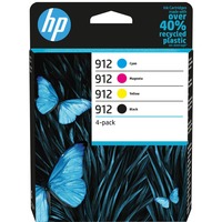 HP Paquete de 4 cartuchos de tinta Original 912 negro/cian/magenta/amarillo Rendimiento estándar, Tinta a base de pigmentos, Tinta a base de pigmentos, 8,29 ml, 2,93 ml, 4 pieza(s)