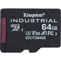 Kingston Tarjeta 64GB microSDXC Industrial C10 A1 pSLC paquete individual sin adaptador, Tarjeta de memoria negro, 64 GB, MicroSDXC, Clase 10, UHS-I, 100 MB/s, 80 MB/s