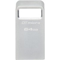 Kingston DataTraveler 64GB Micro 200MB/s Metal USB 3.2 Gen 1, Lápiz USB plateado, 64 GB, USB tipo A, 3.2 Gen 1 (3.1 Gen 1), 200 MB/s, Sin tapa, Plata