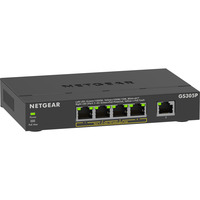 Netgear GS305Pv3 No administrado Gigabit Ethernet (10/100/1000) Energía sobre Ethernet (PoE) Negro, Interruptor/Conmutador negro, No administrado, Gigabit Ethernet (10/100/1000), Bidireccional completo (Full duplex), Energía sobre Ethernet (PoE), Montaje de pared