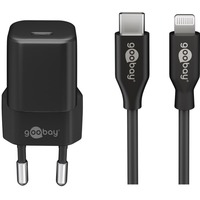 goobay Kit de carga Apple Lightning / USB-C PD nano 20 vatios, Cargador negro